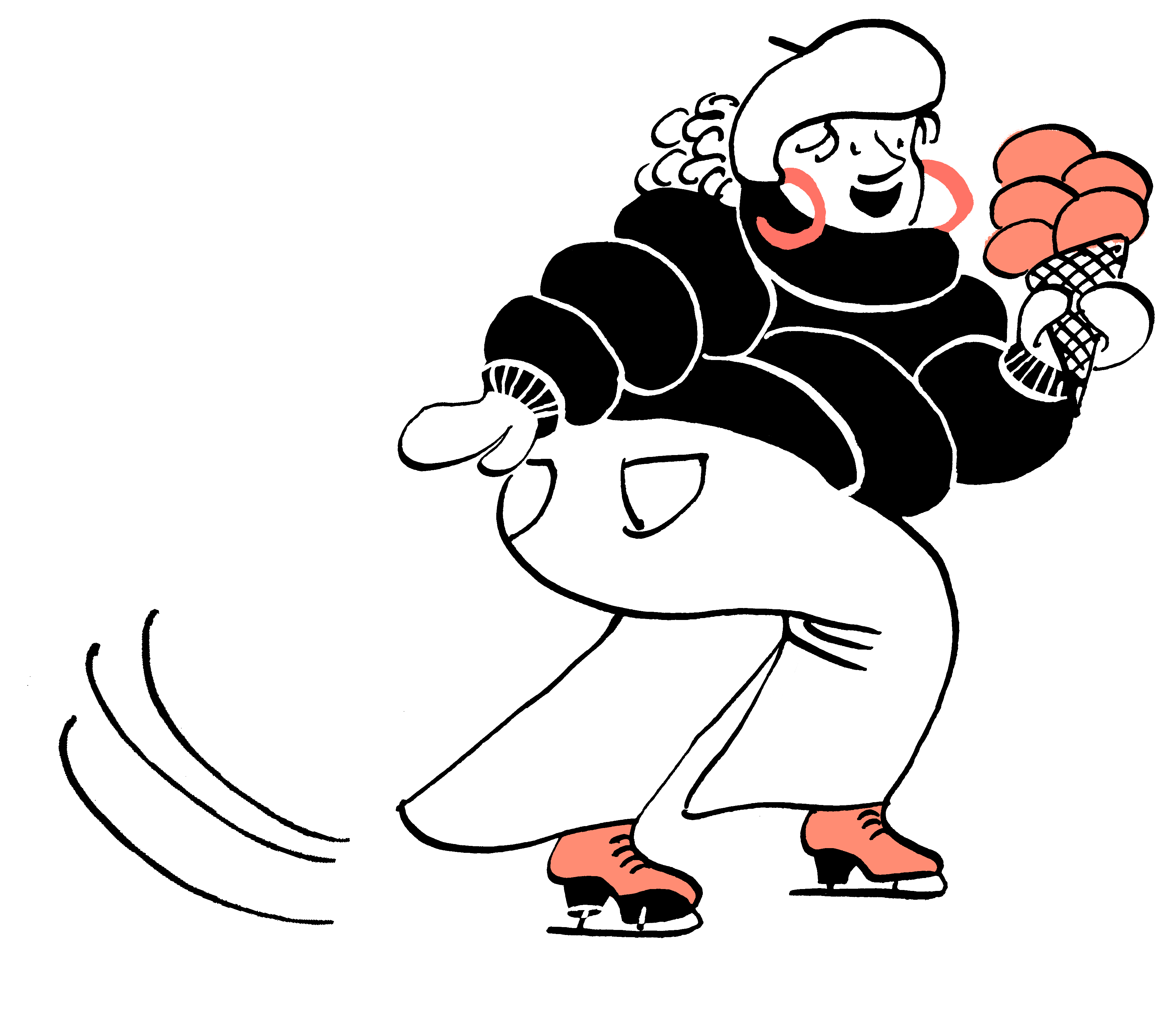 Illustration of a woman ice skating holding a large ice cream cone